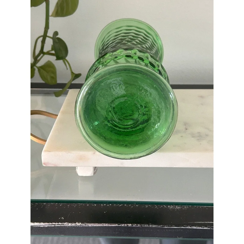 Vintage EO Brody Cleveland OH Emerald Green Glass Vase Diamond Swirl Texture